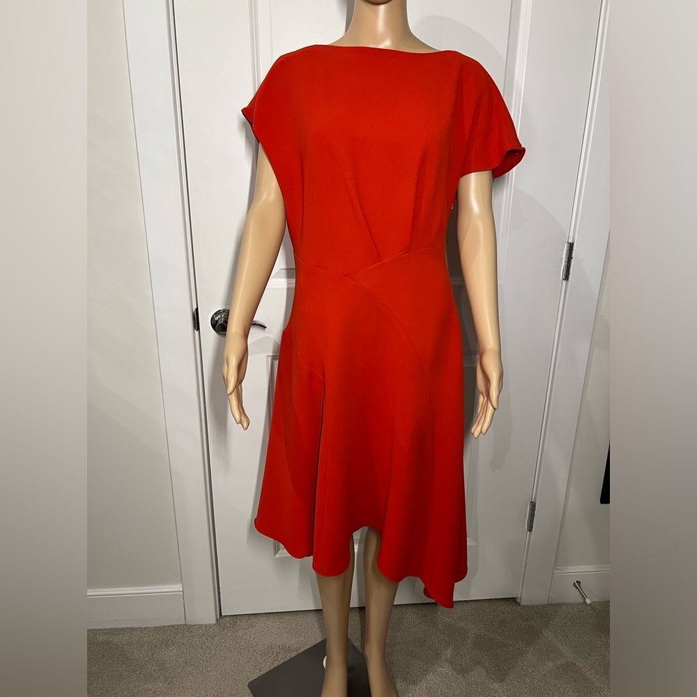 Reiss midi asymmetrical dress in rich  deep orange, size 10